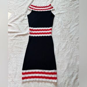Birch Size Medium/Large Off Shoulder Sleeveless Sweater Dress. Red, white & navy